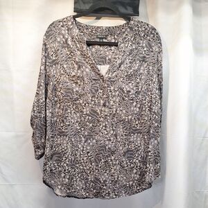 Torrid 1 Leopard Harper 3/4 Sleeve Pull Over Top Plus Size Blouse 1X